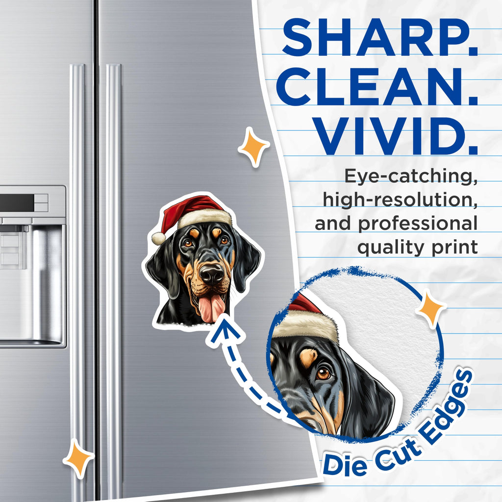 (2 Pack) Santa Dog Magnets - Black Tan Coonhound Christmas Decor - Funny Pet Refrigerator Magnets - 5 Inches On Longest Side - Thick Durable Magnet - Made in USA - MAG29814