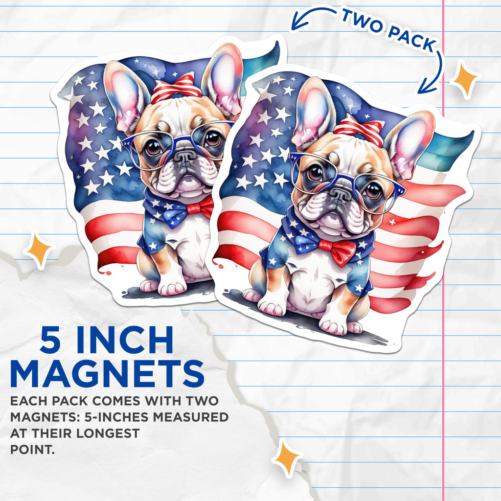 (2 Pack) Patriotic Bulldog Magnets - American Flag Decor - Fourth of July Decorations - 5" On Longest Side - Premium Magnet - for Cars, Refrigerators, Toolboxes, Lockers - Made in USA - MAG15080