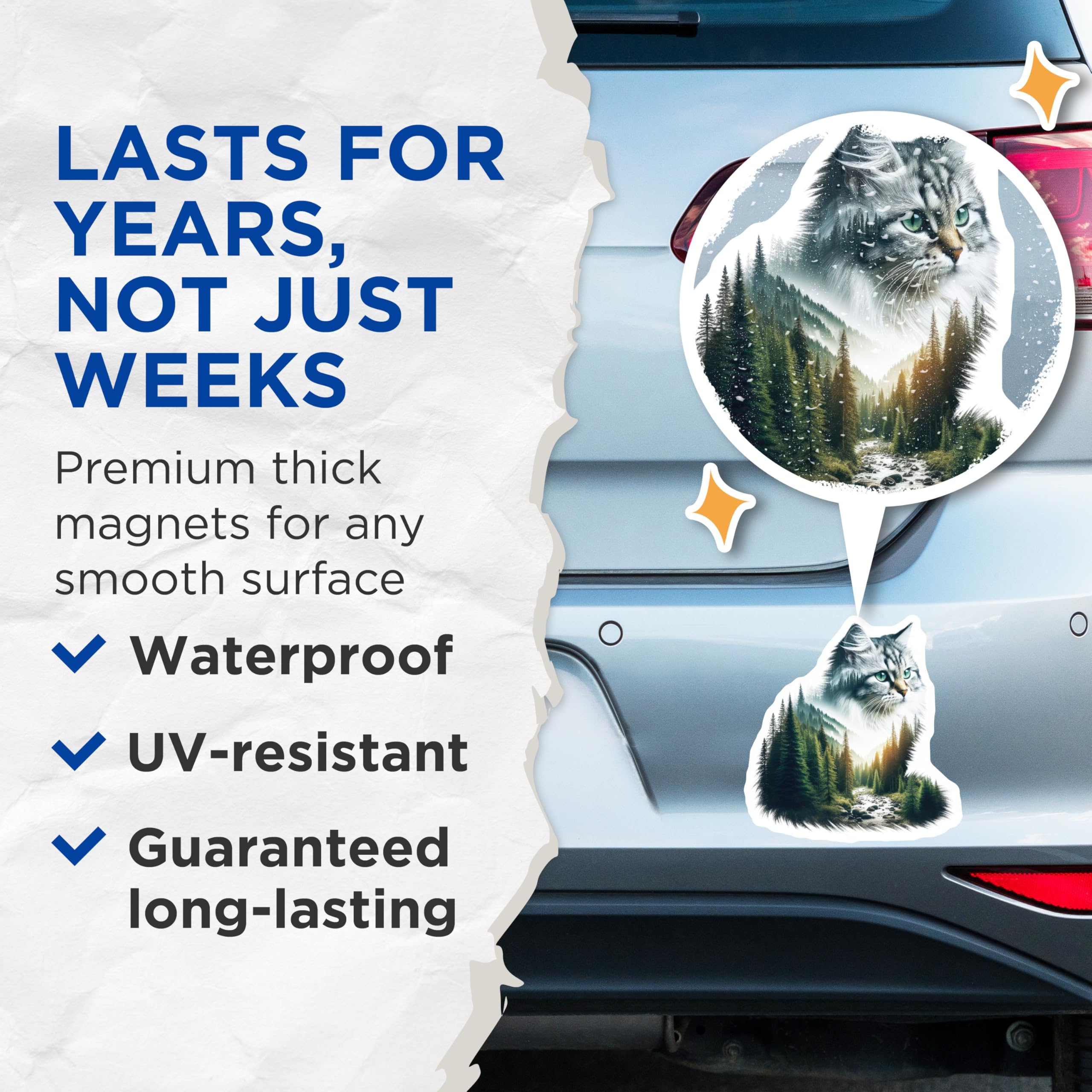 (2 Pack) Cat and Forest Magnets - Nature Inspired Art - Fridge Home Decor - 5" On Longest Side - Premium Magnet - for Cars, Refrigerators, Toolboxes, Lockers - Made in USA - MAG15129