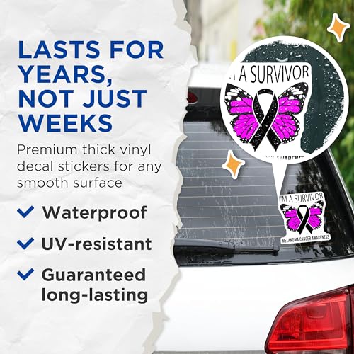(2 Pack) Melanoma Cancer Awareness Stickers - Survivor Butterfly Stickers - Removable Vinyl Decals - 5" On Longest Side - Sticks to Smooth Flat Surfaces - Made in USA - BMCS5311