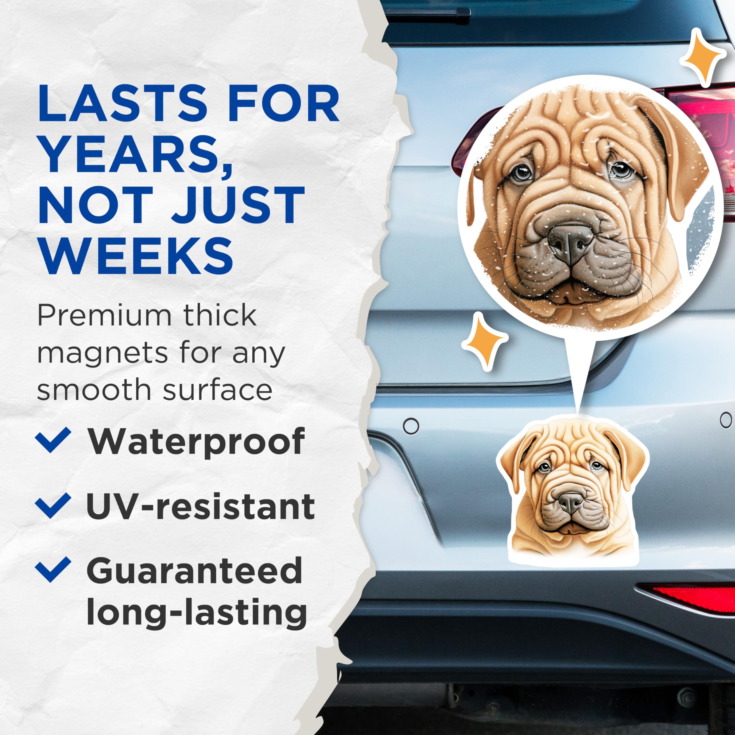 (2 Pack) Mastiff Puppy Magnets - Adorable Wrinkled Fawn Dog Art - Canine Fridge Refrigerator Decor - 5 Inches On Longest Side - Thick Durable Magnet - Made in USA - MAG24851