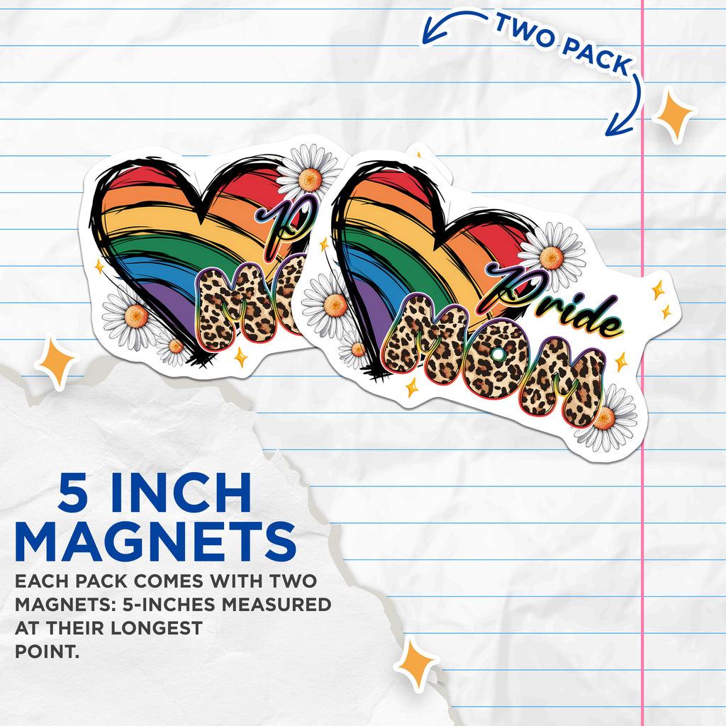 (2 Pack) Pride Mom Magnets - LGBTQ Mom Decor - Rainbow Leopard Print - Mother's Day Supporter - Ally Mama - Fridge Accent - 5 Inches On Longest Side - Thick Durable Magnet - Made in USA - MAG37810