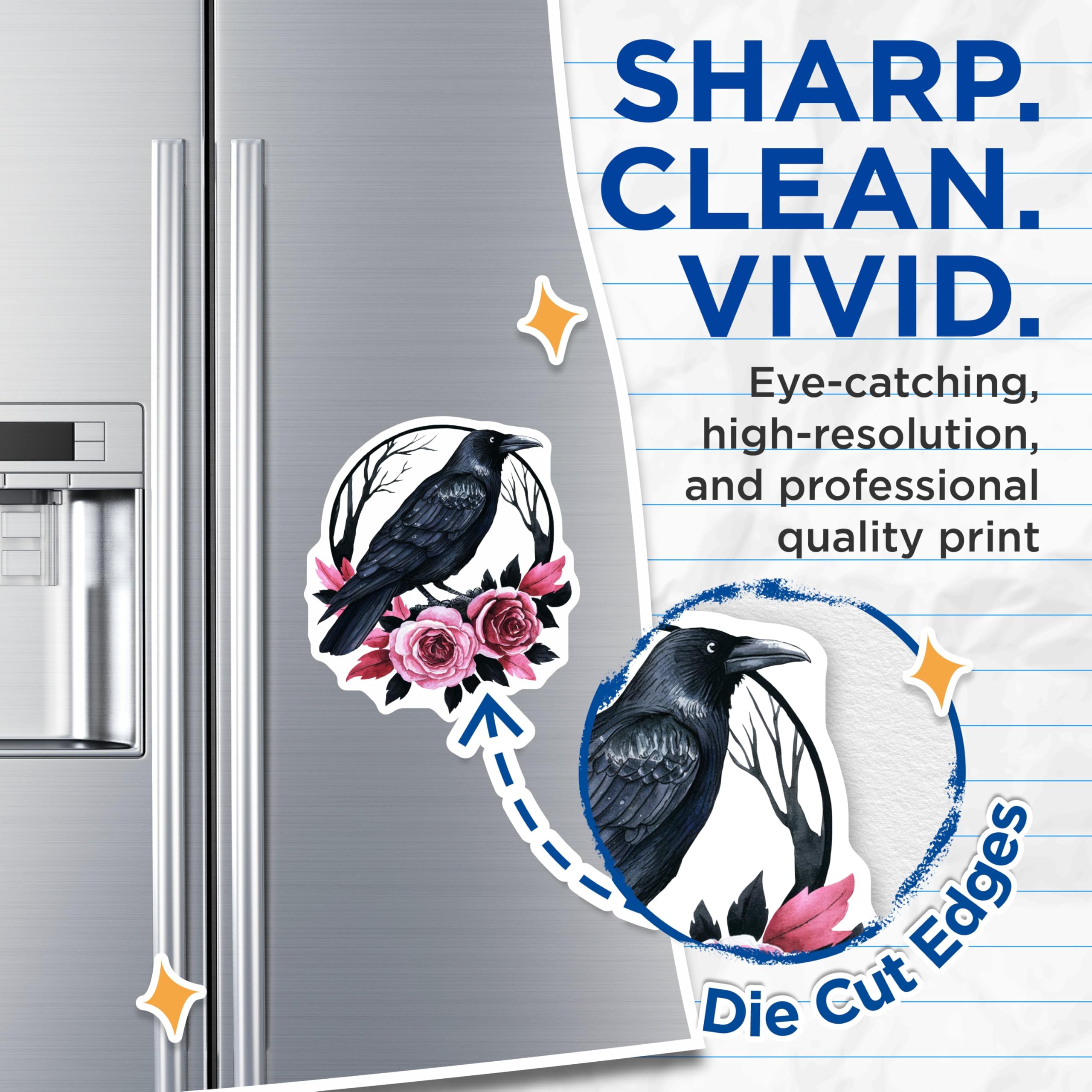 (2 Pack) Raven Magnets - Gothic Home Decor - Bird and Roses Fridge Magnets - 5" On Longest Side - Premium Magnet - for Cars, Refrigerators, Toolboxes, Lockers - Made in USA - MAG17871