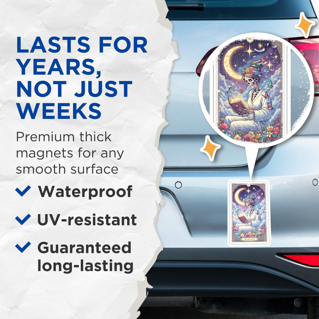 (2 Pack) Tarot Card Magnets - The Reader - Skeleton Art Decorations - 5" On Longest Side - Premium Magnet - for Cars, Refrigerators, Toolboxes, Lockers - Made in USA - MAG14475