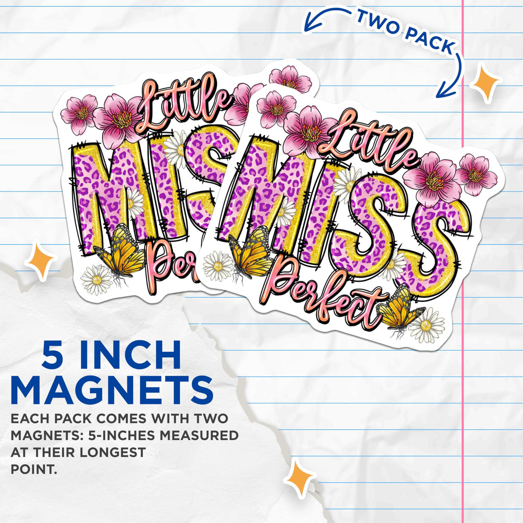 (2 Pack) Little Miss Perfect Magnets - Leopard Print Butterfly - Pink Floral Girly Aesthetic - 5 Inches On Longest Side - Thick Durable Magnet - Made in USA - MAG27671
