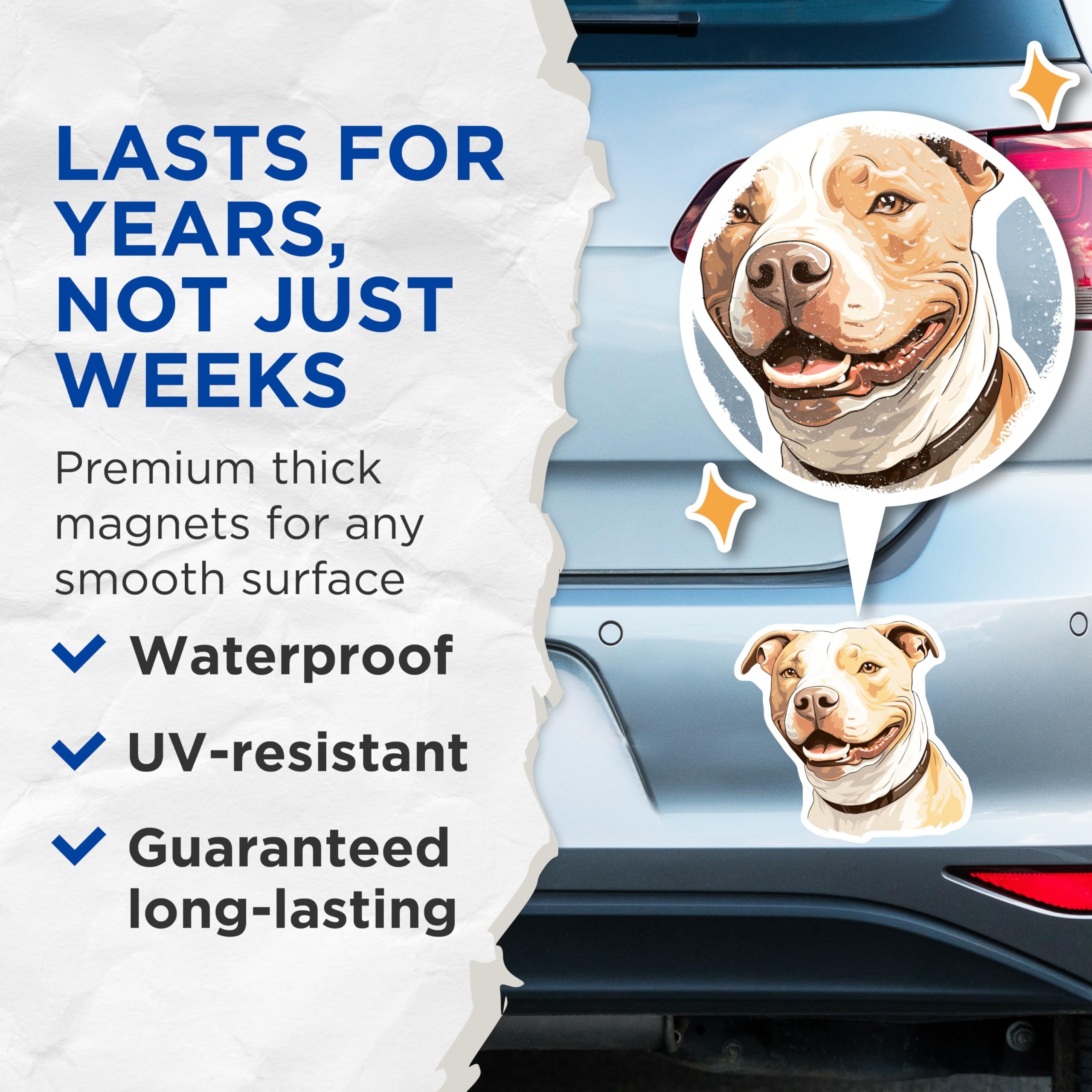 (2 Pack) Pitbull Magnets - Smiling Dog Fridge Decor - Pitbull Mama Gift - Animal Lover Kennel Accessories - 5 Inches On Longest Side - Thick Durable Magnet - Made in USA - MAG29587