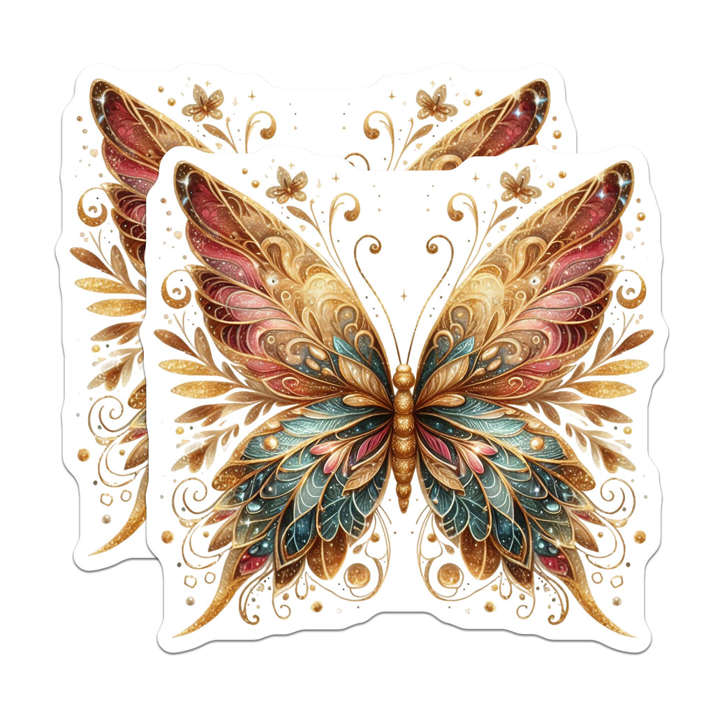 (2 Pack) Ornate Butterfly Magnets - Golden Filigree Art - Whimsical Fridge Decor for Women - 5 Inches On Longest Side - Thick Durable Magnet - Made in USA - MAG39611