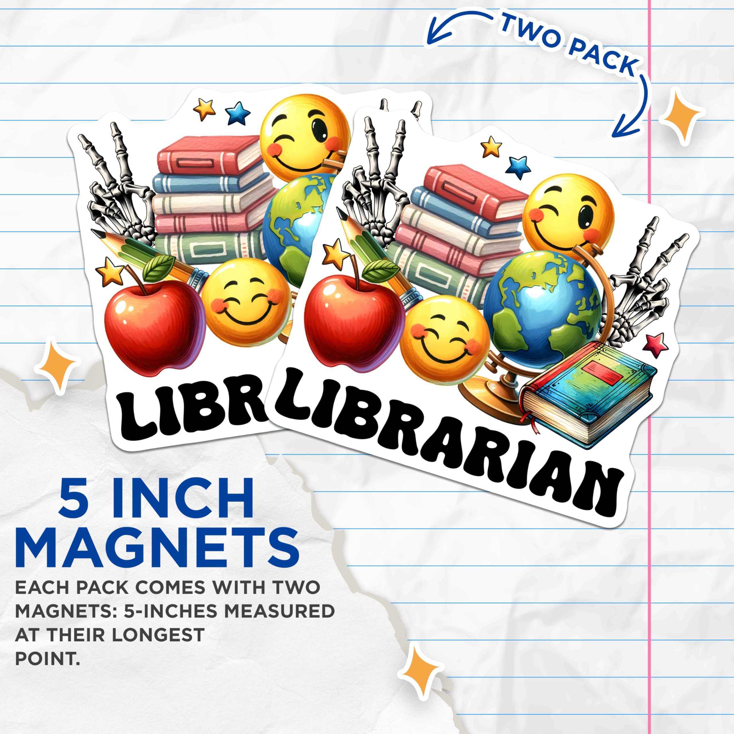 (2 Pack) Librarian Magnets - Teacher Appreciation - Book Lover Decor - 5" On Longest Side - Premium Magnet - for Cars, Refrigerators, Toolboxes, Lockers - Made in USA - MAG15043