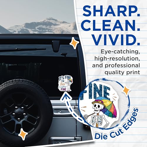 (2 Pack) It's Fine I'm Fine Everything's Fine Stickers - Funny Skeleton - Positive Quote - 5" On Longest Side - Sticks to Smooth Flat Surfaces - Made in USA - BMCS4412