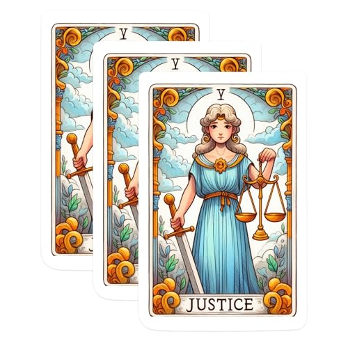 (3 Pack) Justice Tarot Card Decals - Major Arcana Sticker - Laptop Decal - 3 Inches On Longest Side - Easy Peel & Apply - Made in USA - 3MCS1135