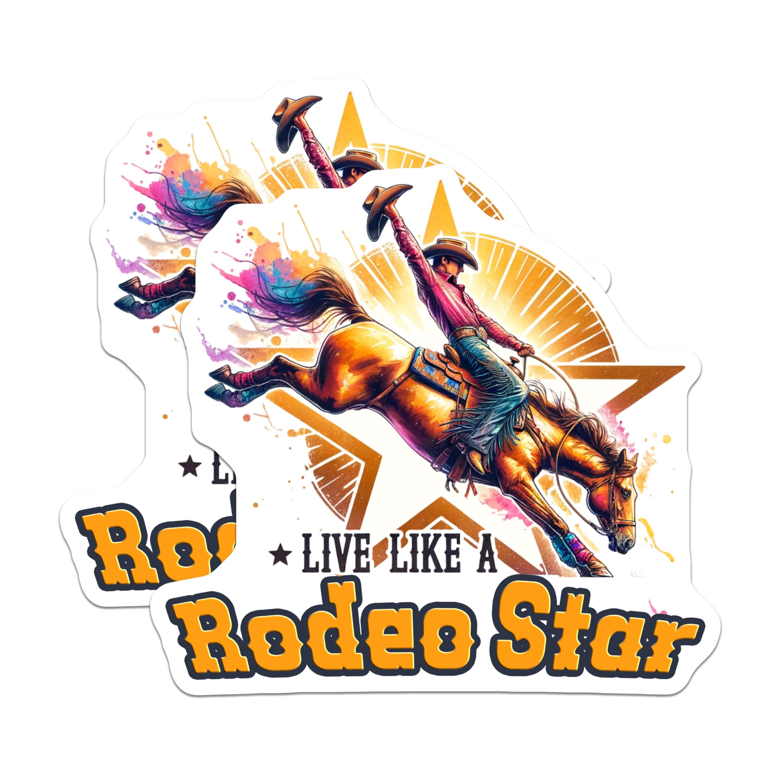 (2 Pack) Rodeo Cowboy Star Stickers - Western Riding - Live Like a Star - 5" On Longest Side - Sticks to Smooth Flat Surfaces - Made in USA - BMCS6460