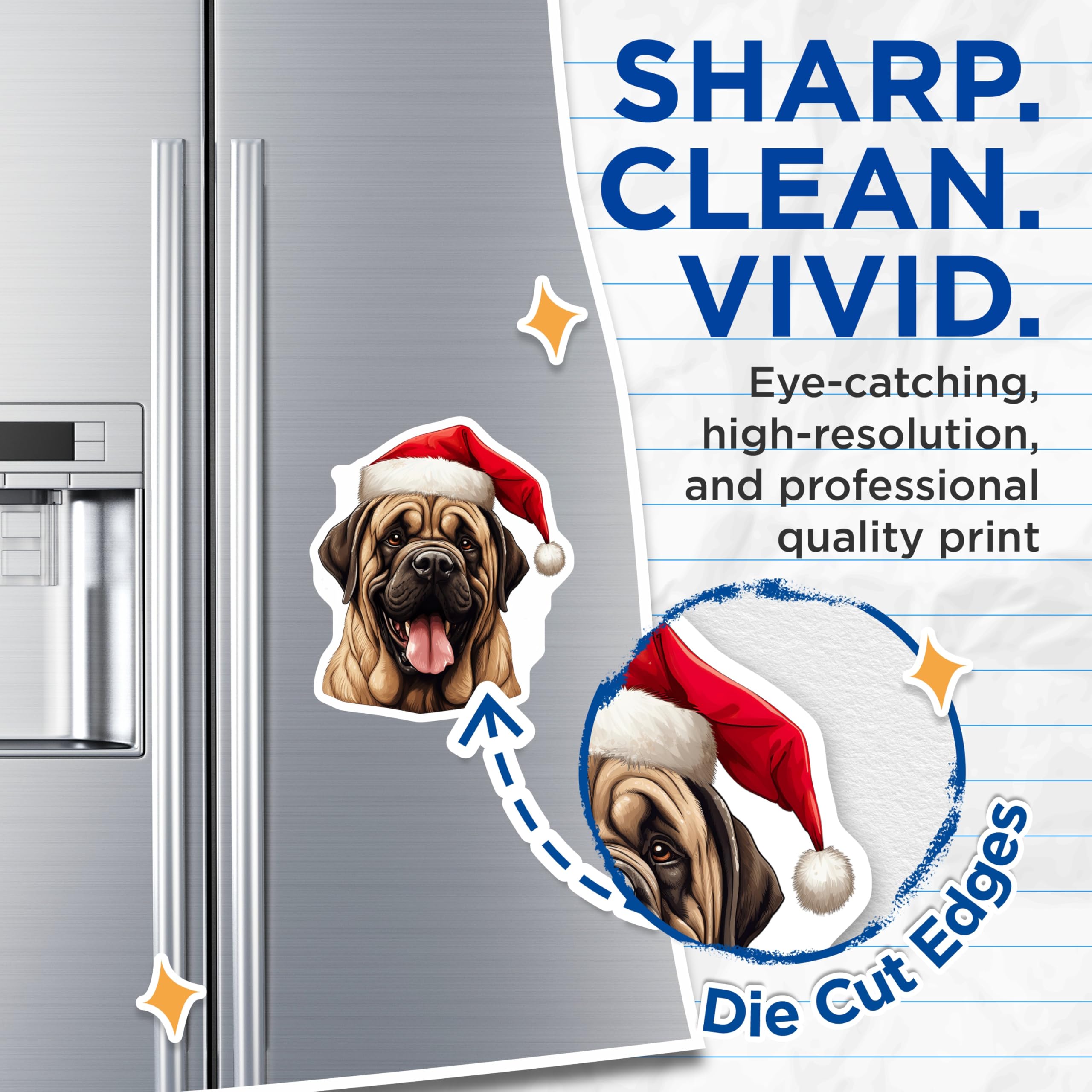 (2 Pack) Festive Dog Magnets - Santa Mastiff Face - Holiday Animal Lover Decor - 5 Inches On Longest Side - Thick Durable Magnet - Made in USA - MAG26152