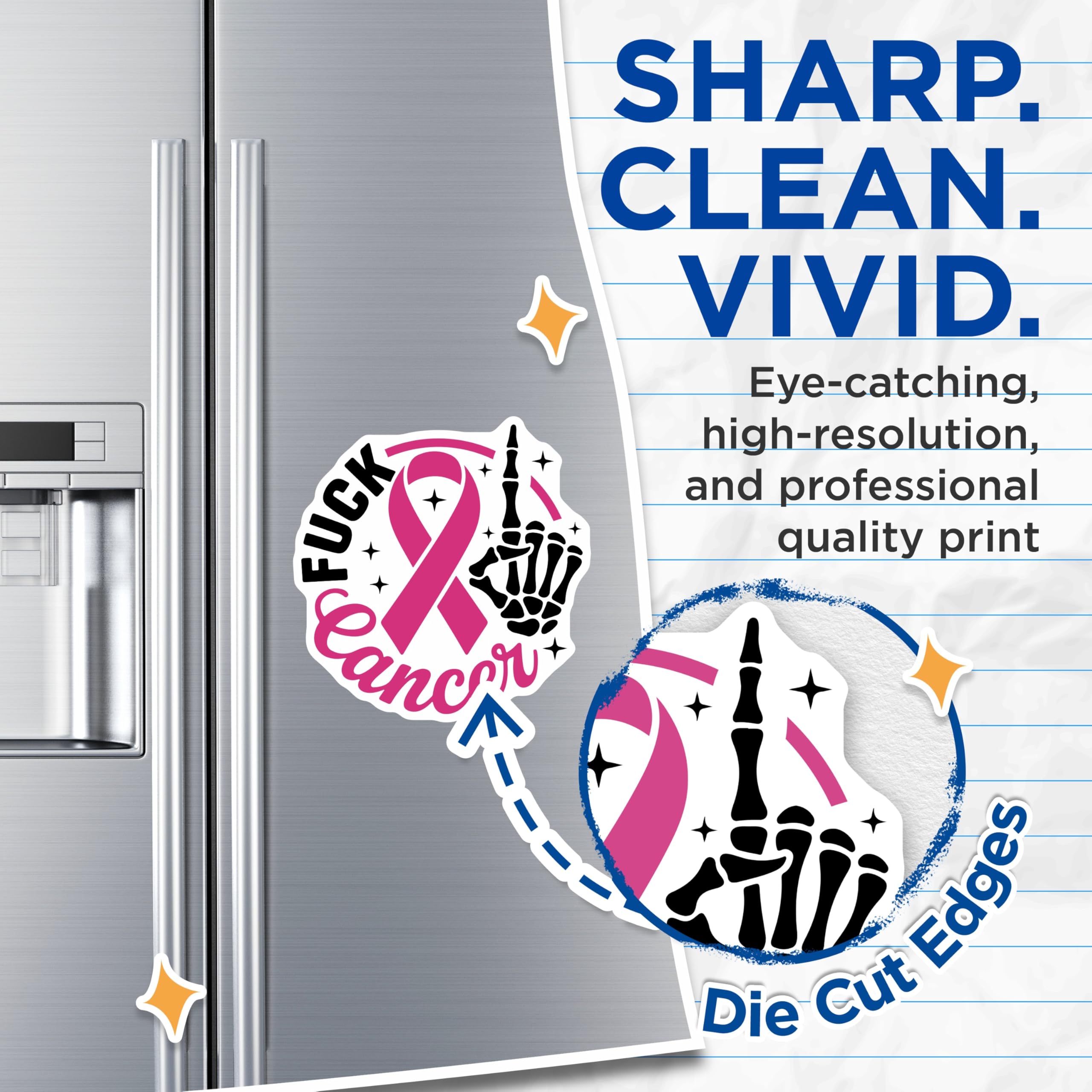 (2 Pack) Cancer Awareness Magnets - Fight Cancer Ribbon - Skeleton Hand Hope Magnets - 5" On Longest Side - Premium Magnet - for Cars, Refrigerators, Toolboxes, Lockers - Made in USA - MAG16956