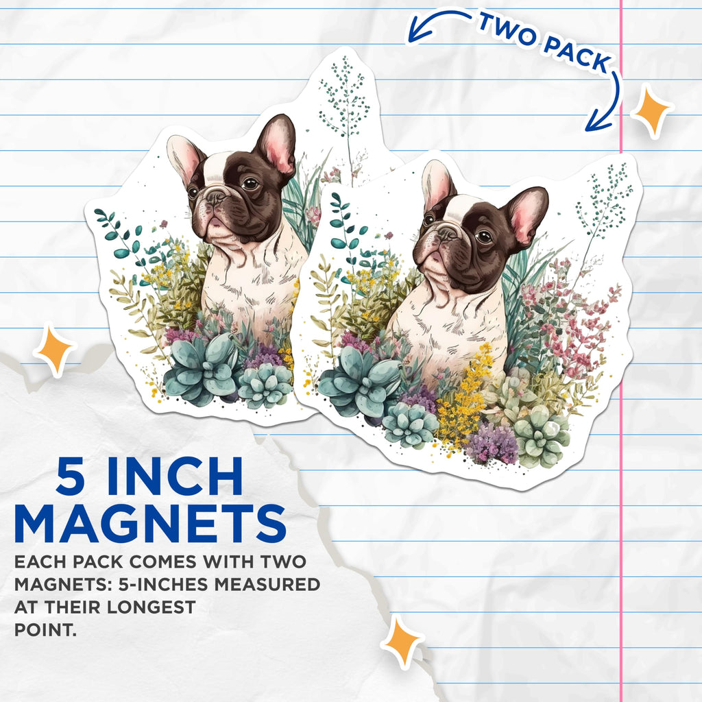 (2 Pack) French Bulldog Magnets - Floral Dog Magnets - Fridge Decor - 5" On Longest Side - Premium Magnet - for Cars, Refrigerators, Toolboxes, Lockers - Made in USA - MAG15134