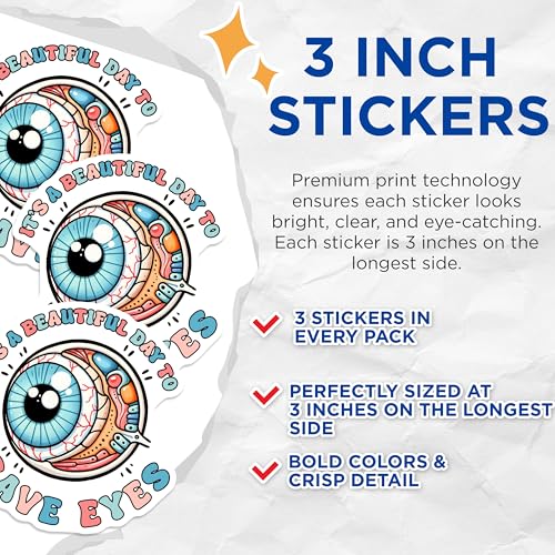 (3 Pack) Eye Anatomy Decals - Save Eyes Sticker - Laptop Decal - 3 Inches On Longest Side - Easy Peel & Apply - Made in USA - 3MCS6854