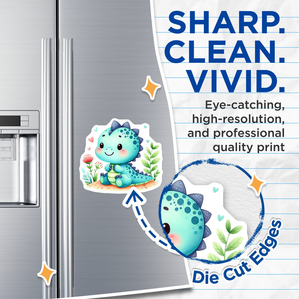(2 Pack) Cute Baby Dinosaur Magnets - Kawaii Dino Nursery Decor - Kids Room Fridge Locker Refrigerator - 5 Inches On Longest Side - Thick Durable Magnet - Made in USA - MAG37627
