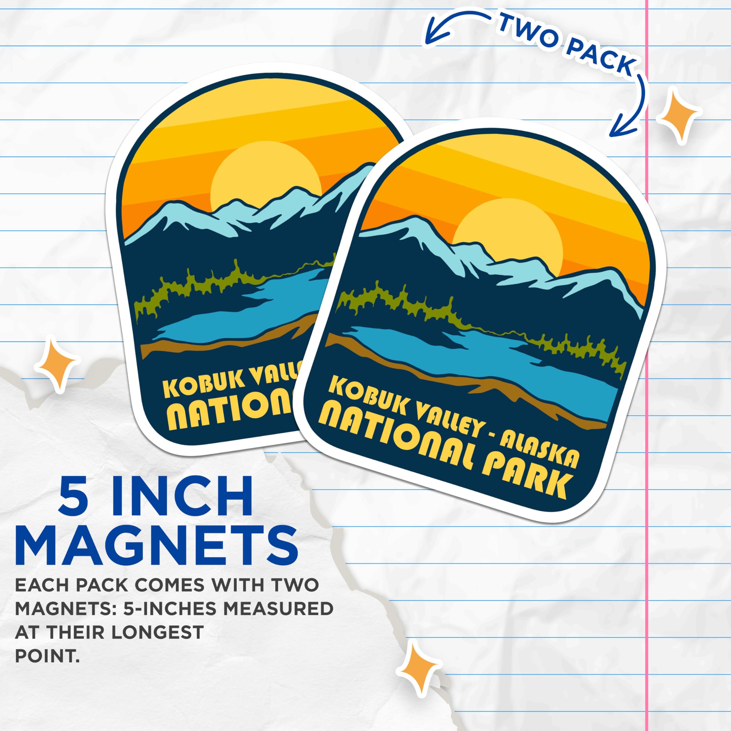 (2 Pack) Kobuk Valley Magnets - Alaska National Park Decoration - Travel Magnets for Fridge - 5" On Longest Side - Premium Magnet - for Cars, Refrigerators, Toolboxes, Lockers - Made in USA - MAG17360