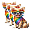 (3 Pack) Pride Chihuahua Decals - Rainbow Dog - Laptop Decals- 3 Inches On Longest Side - Easy Peel & Apply - Made in USA - 3MCS5246