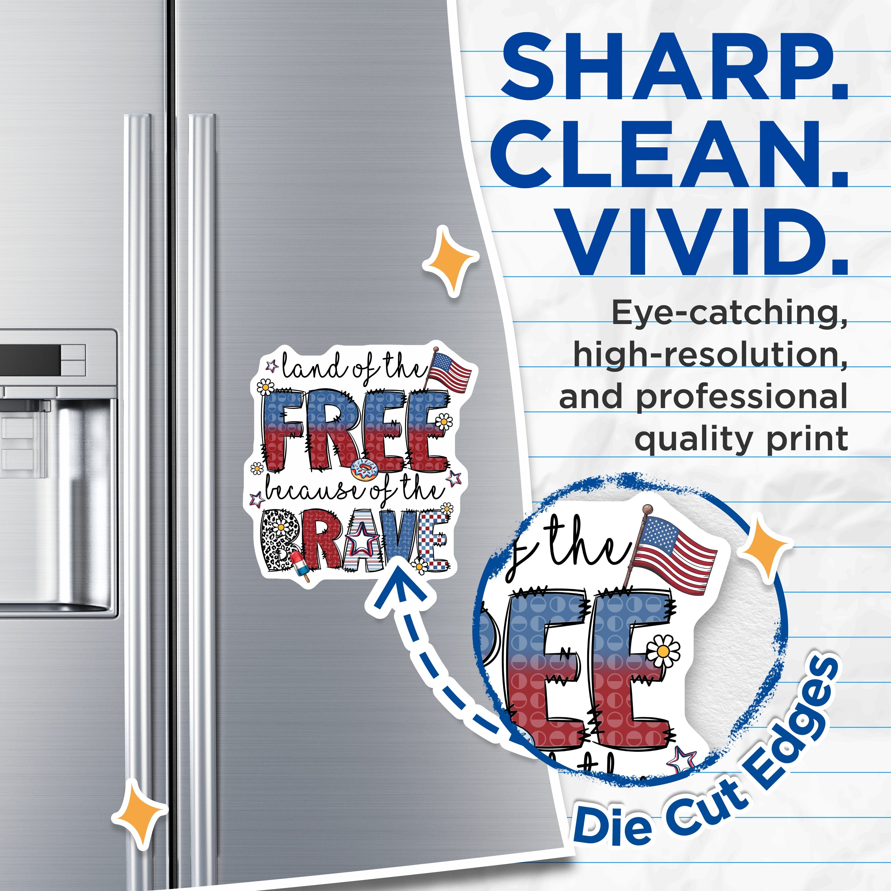 (2 Pack) Land of The Free Magnets - Patriotic Kitchen Decor - Independence Day Decor - American Holiday Refrigerator - 5 Inches On Longest Side - Thick Durable Magnet - Made in USA - MAG38657