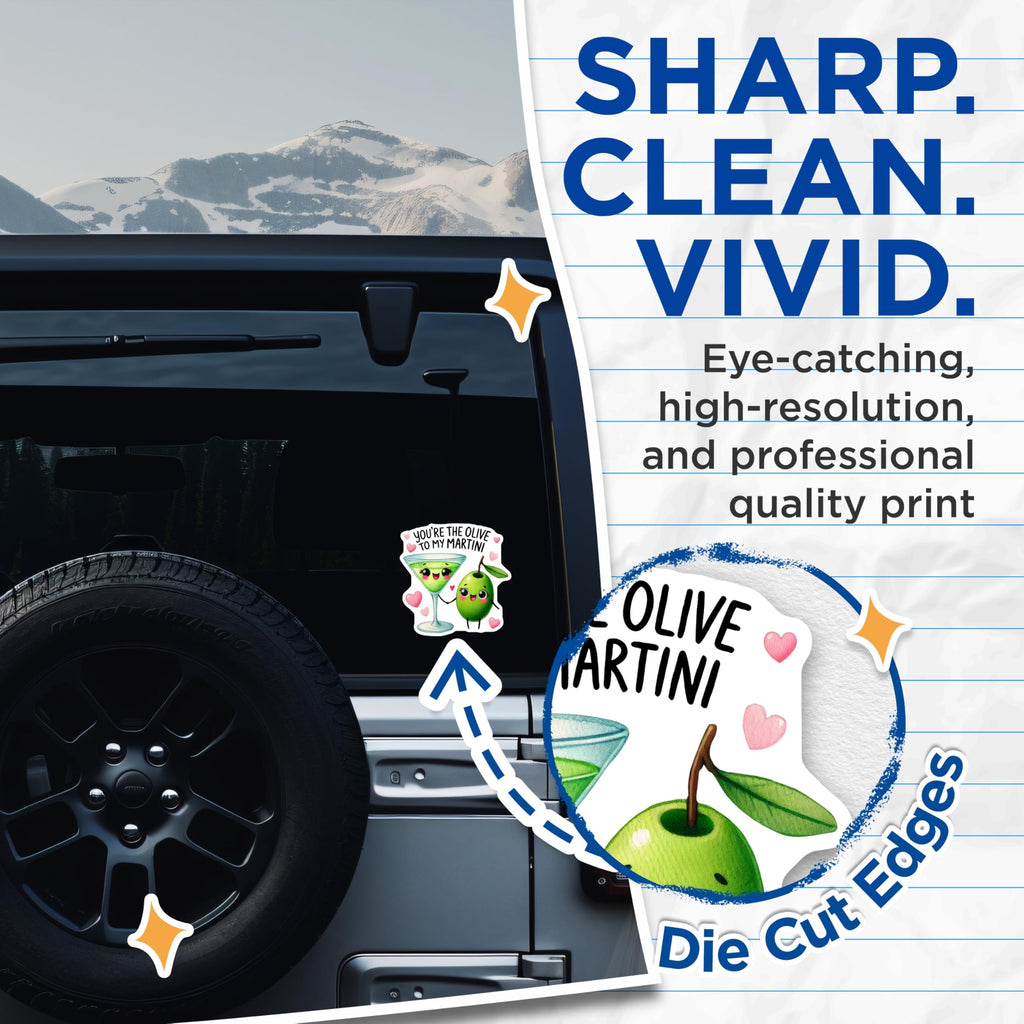 (2 Pack) Olive to My Martini Stickers - Cute Couple Stickers - Food Pun Stickers - 5" On Longest Side - Sticks to Any Smooth Flat Surface - Made in USA - BMCS3540
