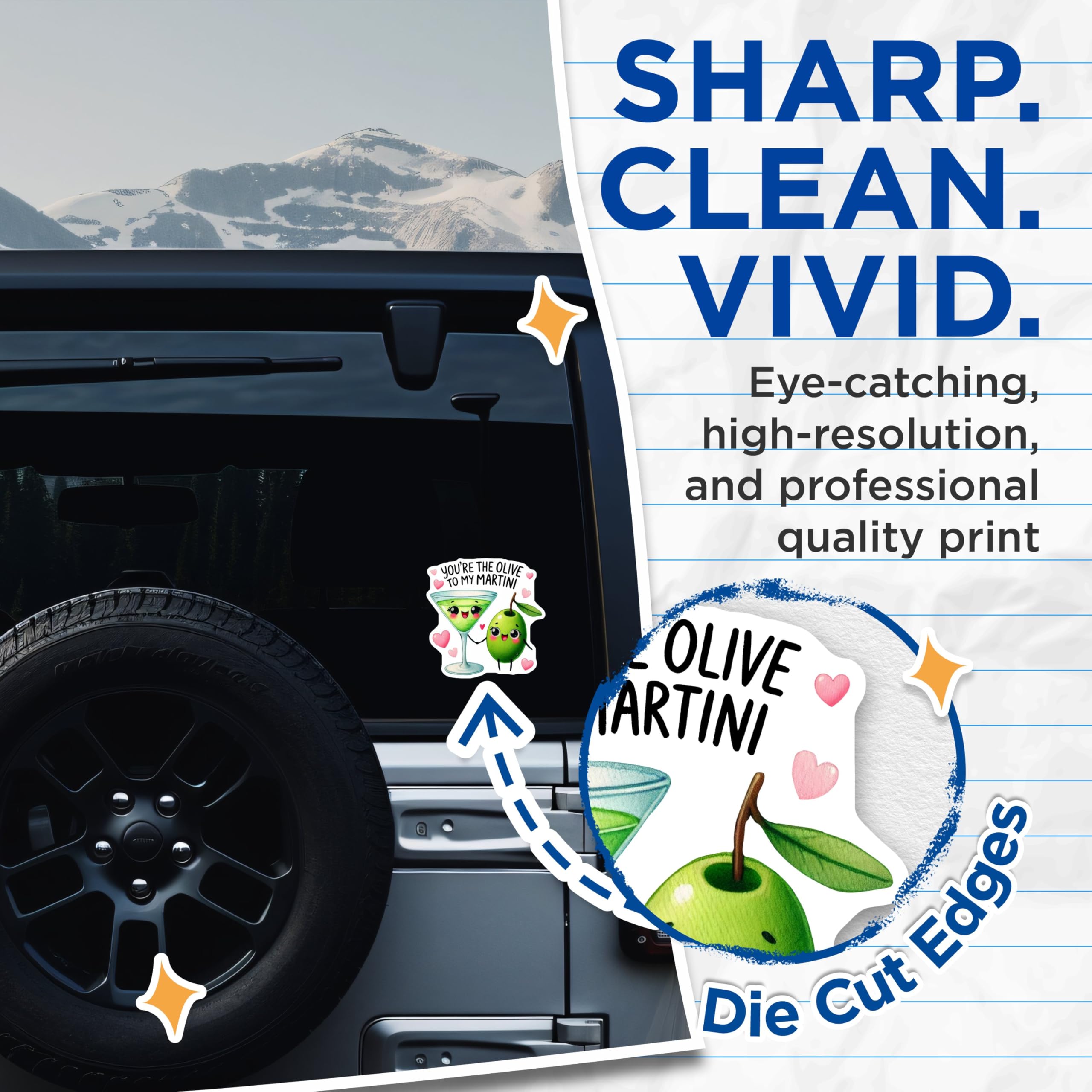 (2 Pack) Olive to My Martini Stickers - Cute Couple Stickers - Food Pun Stickers - 5" On Longest Side - Sticks to Any Smooth Flat Surface - Made in USA - BMCS3540