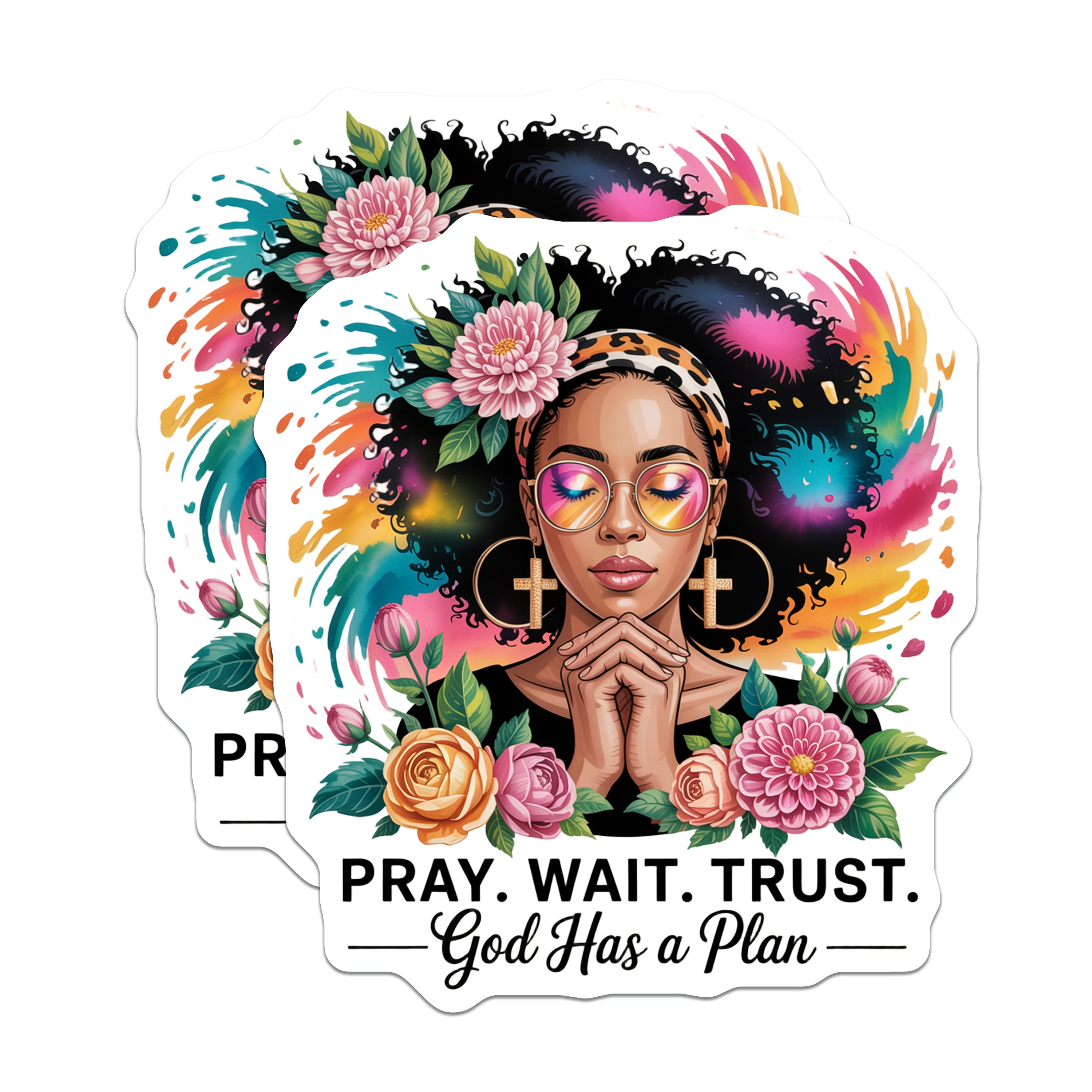 (2 Pack) Pray Wait Trust Magnets - God Has a Plan Christian Art - Inspirational Woman of Faith Decor - 5 Inches On Longest Side - Thick Durable Magnet - Made in USA - MAG37420