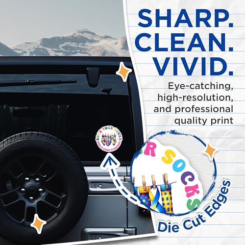 (2 Pack) Rock Your Socks Stickers - World Down Syndrome Awareness - Colorful Sock Design - 5" On Longest Side - Sticks to Smooth Flat Surfaces - Made in USA - BMCS8196