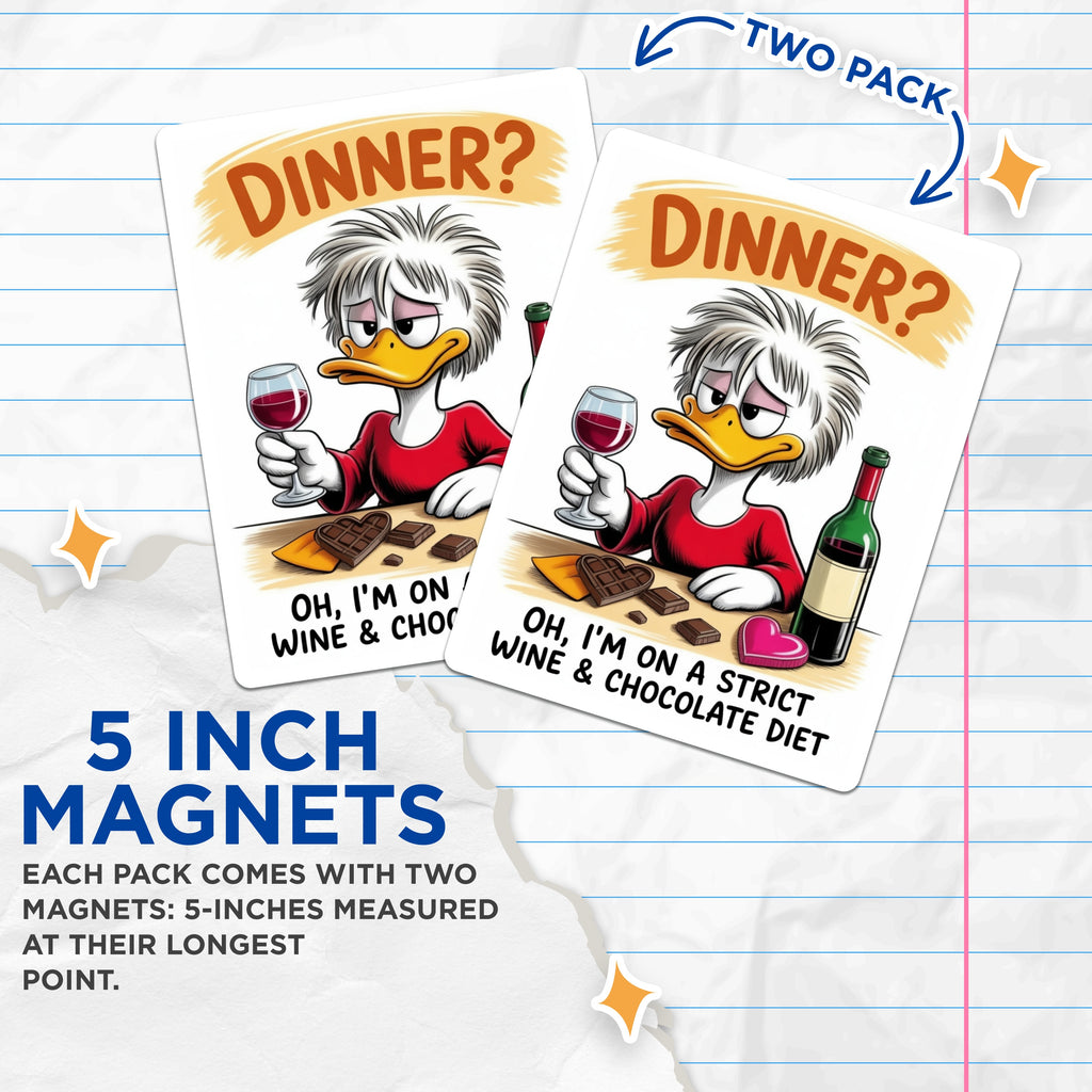 (2 Pack) Wine Lover Magnets - Funny Chocolate Diet Refrigerator Decor - Sarcastic Kitchen Accessory - 5 Inches On Longest Side - Thick Durable Magnet - Made in USA - MAG37604