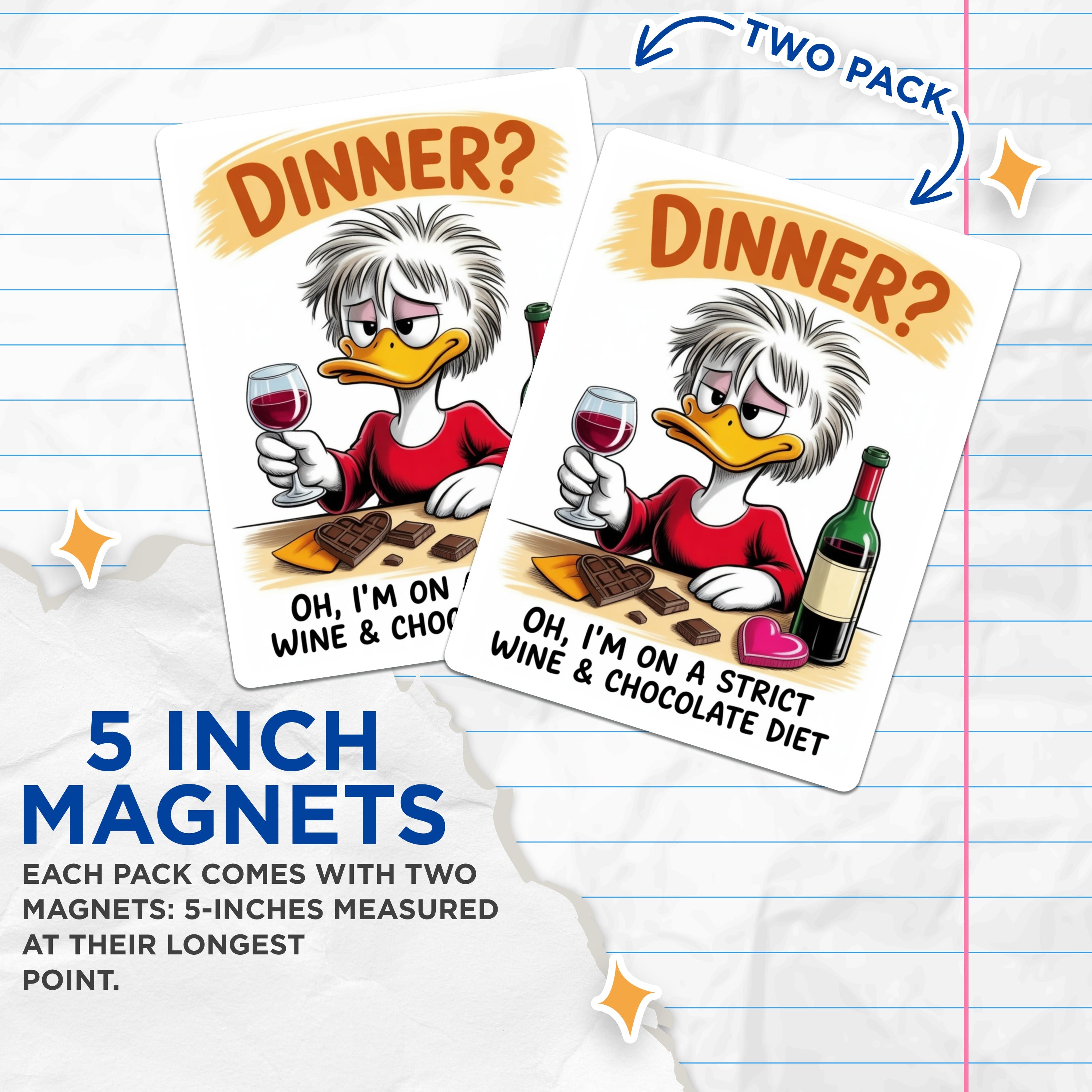 (2 Pack) Wine Lover Magnets - Funny Chocolate Diet Refrigerator Decor - Sarcastic Kitchen Accessory - 5 Inches On Longest Side - Thick Durable Magnet - Made in USA - MAG37604