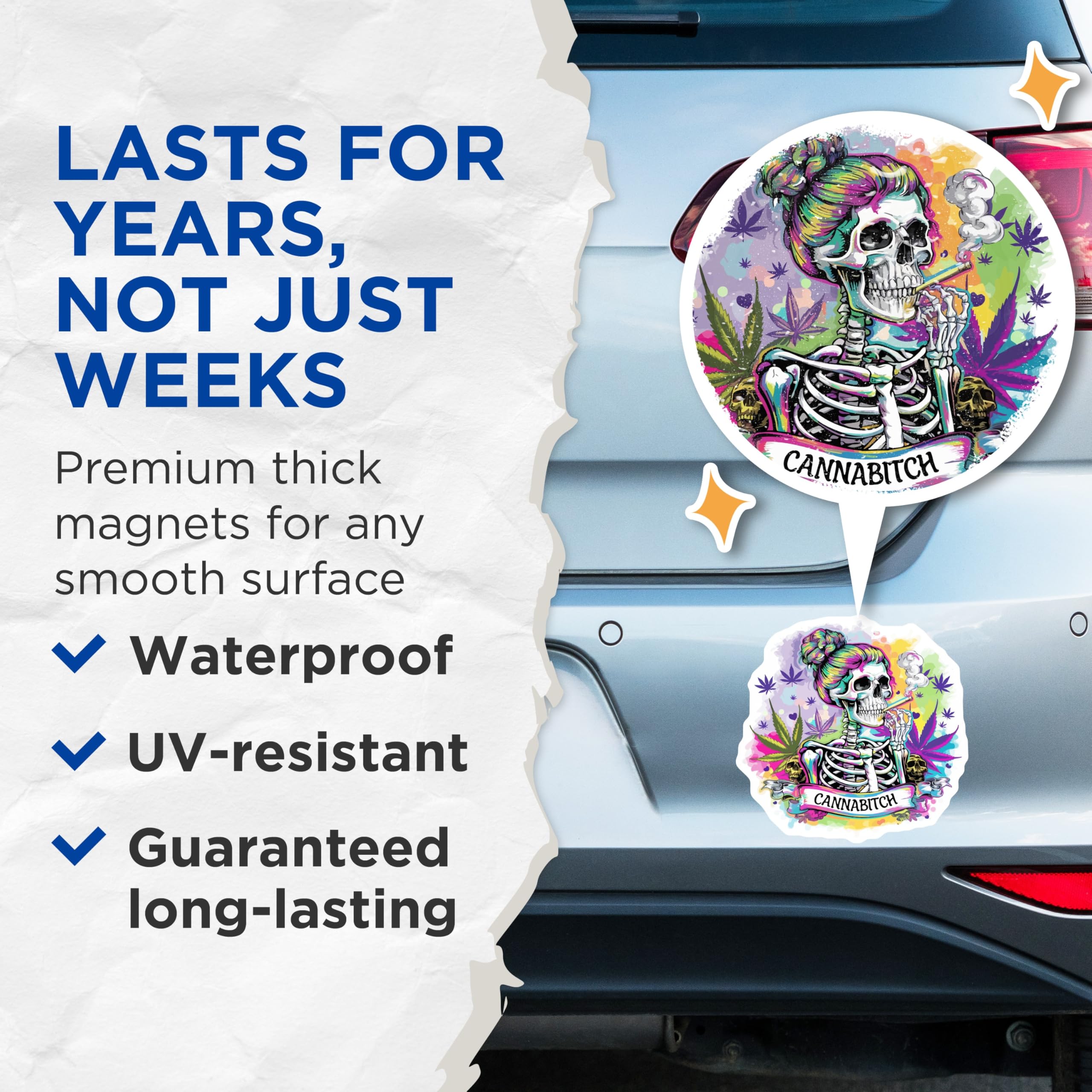 (2 Pack) Cannabitch Skeleton Magnets - Stoner Marijuana Art - 420 Ganja Decor - Funky Cannabis Accent - 5 Inches On Longest Side - Thick Durable Magnet - Made in USA - MAG20664