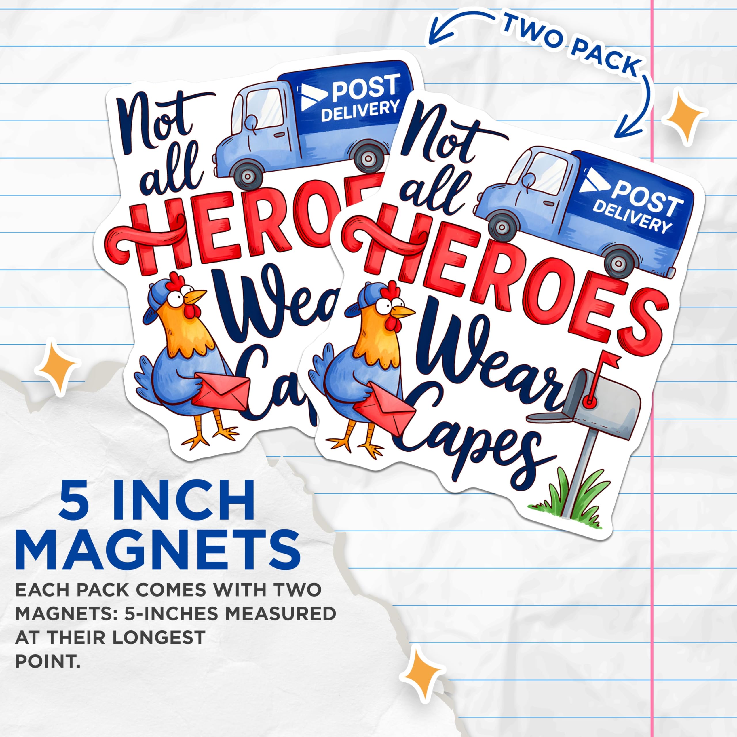 (2 Pack) Not All Heroes Wear Capes Magnets - Mail Carrier Appreciation - Postal Worker Thank You Gift - 5 Inches On Longest Side - Thick Durable Magnet - Made in USA - MAG30392