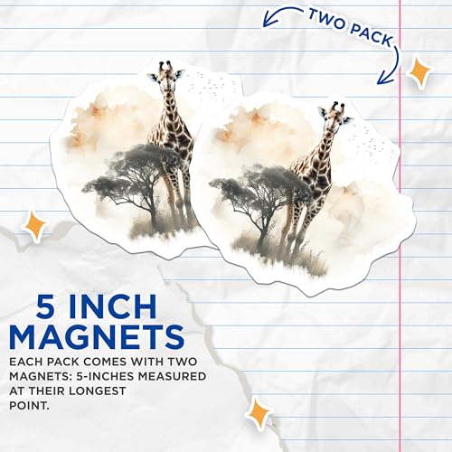 (2 Pack) Giraffe Safari Magnets - African Wildlife - Animal Refrigerator Magnets - 5" On Longest Side - for Cars, Fridges, Toolboxes - Made in USA - MAG3807