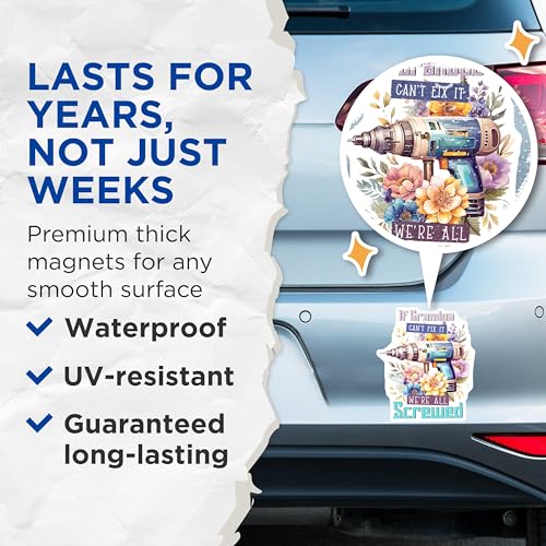 (2 Pack) Grandpa Fixer Magnets - Tool Themed - Unique Grandpa Magnets - 5" On Longest Side - for Cars, Fridges, Toolboxes - Made in USA - MAG4100