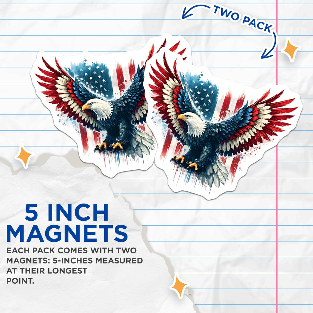 (2 Pack) American Eagle Magnets - Patriotic Decor - USA Flag Refrigerator Art - 5" On Longest Side - Premium Magnet - for Cars, Refrigerators, Toolboxes, Lockers - Made in USA - MAG15482