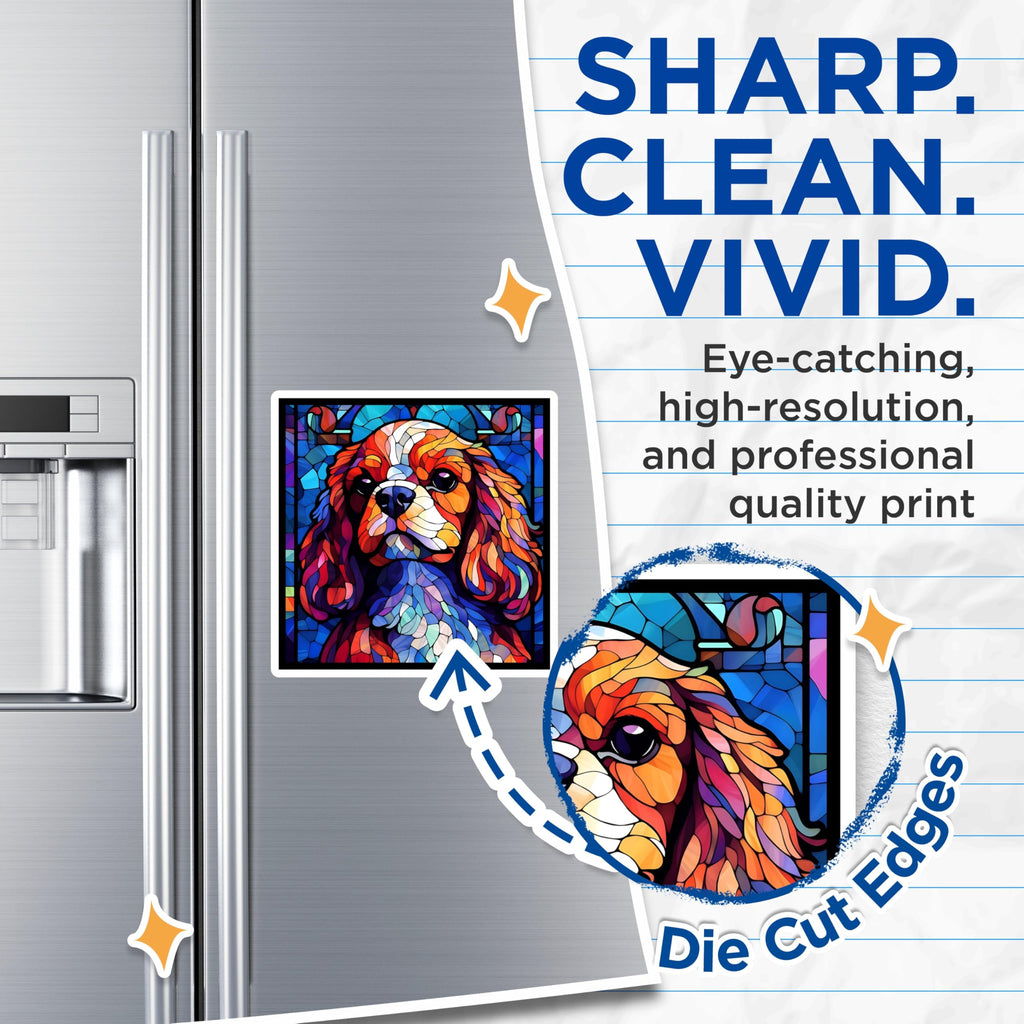 (2 Pack) Cavalier King Charles Spaniel Magnets - Stained Glass Dog - Fridge Magnets - 5" On Longest Side - Premium Magnet - for Cars, Refrigerators, Toolboxes, Lockers - Made in USA - MAG16366