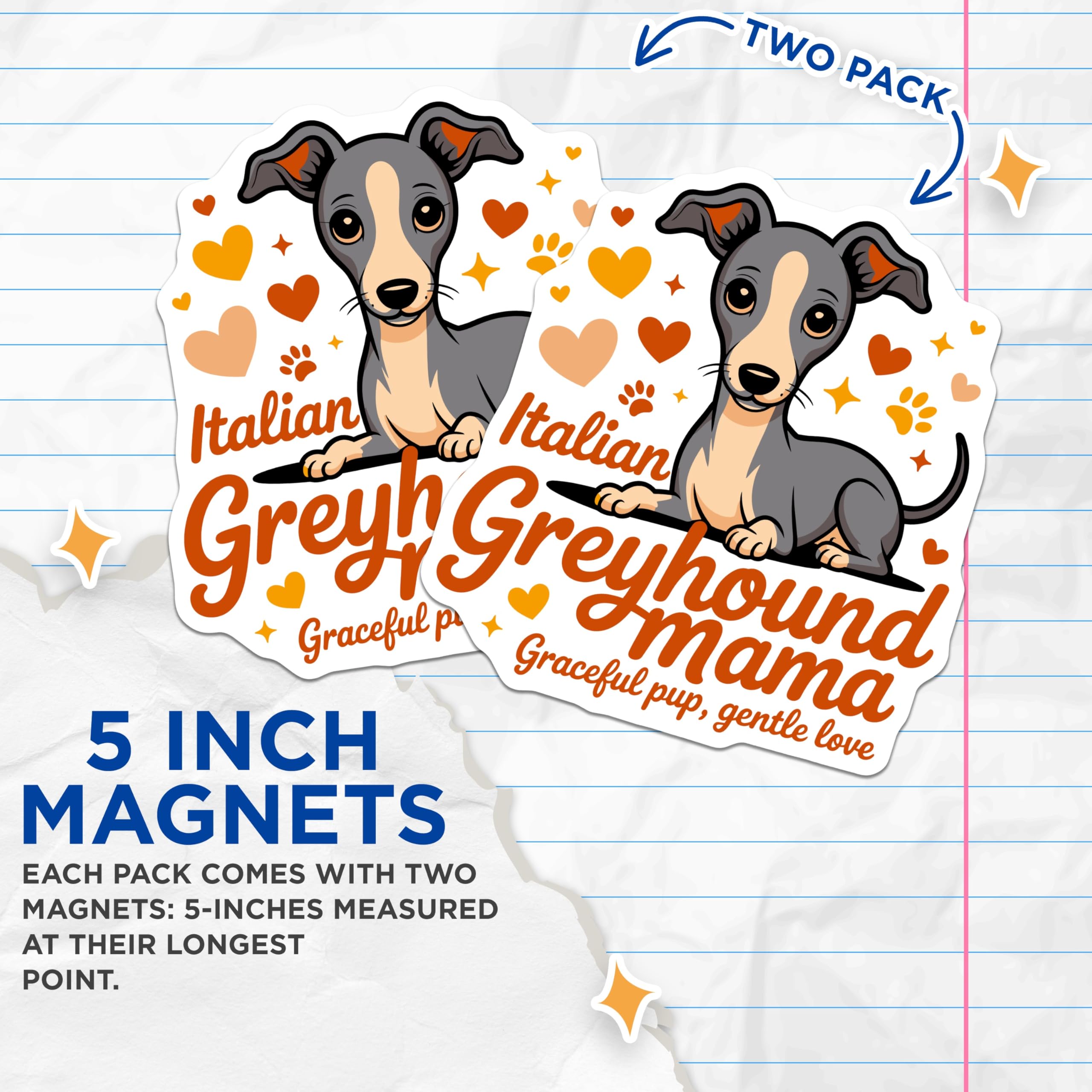 (2 Pack) Italian Greyhound Mama Magnets - Dog Mom Pet Parent Lover - Cute Sighthound Fridge Decor - 5 Inches On Longest Side - Thick Durable Magnet - Made in USA - MAG30983