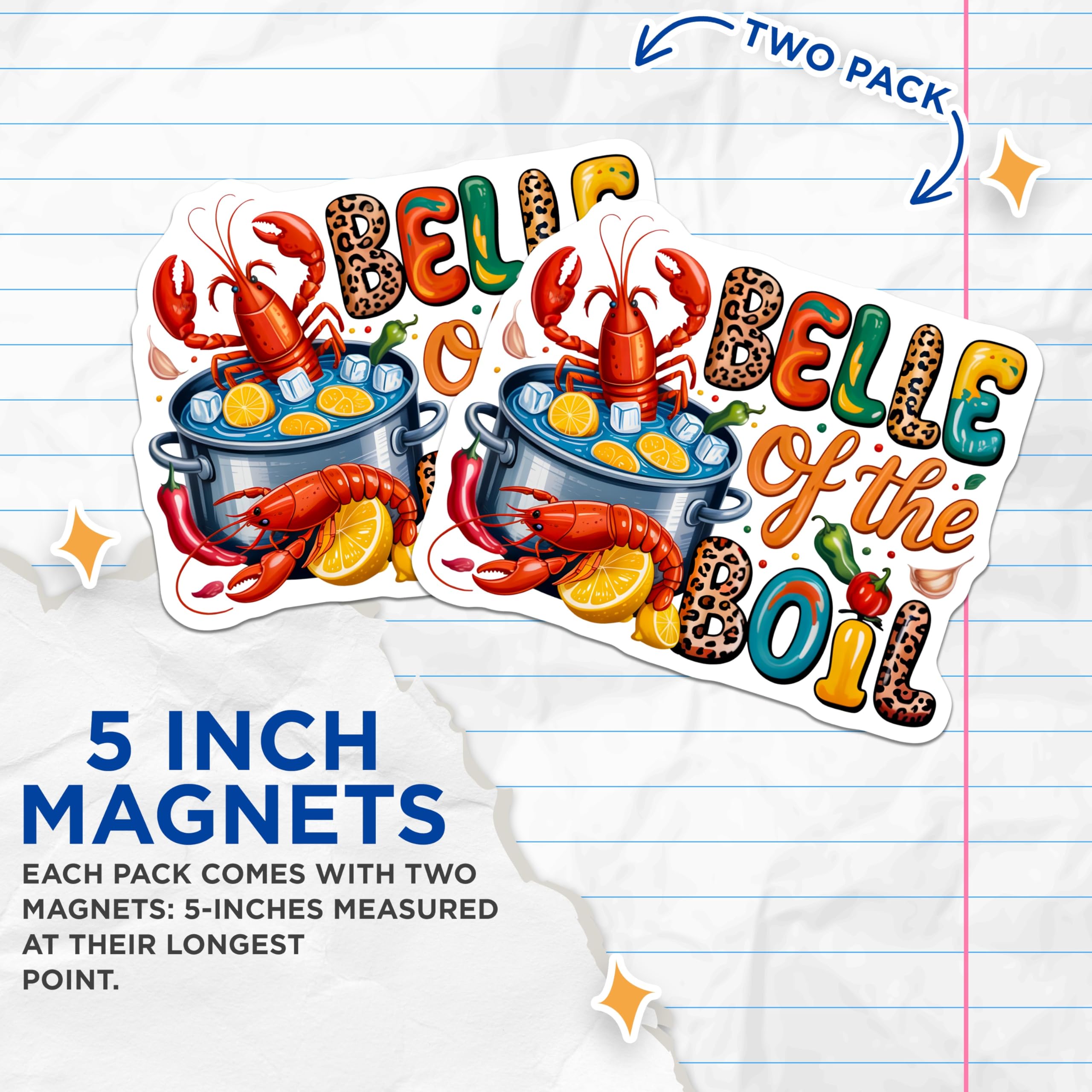 (2 Pack) Belle of the Boil Crawfish Magnets - Southern Seafood Boil Party Decor - Louisiana Kitchen Accessory - 5 Inches On Longest Side - Thick Durable Magnet - Made in USA - MAG23824