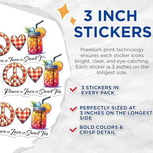 (3 Pack) Peace Love Sweet Tea Decals - Southern Charm - Cute Decals - 3 Inches On Longest Side - Easy Peel & Apply - Made in USA - 3MCS7061