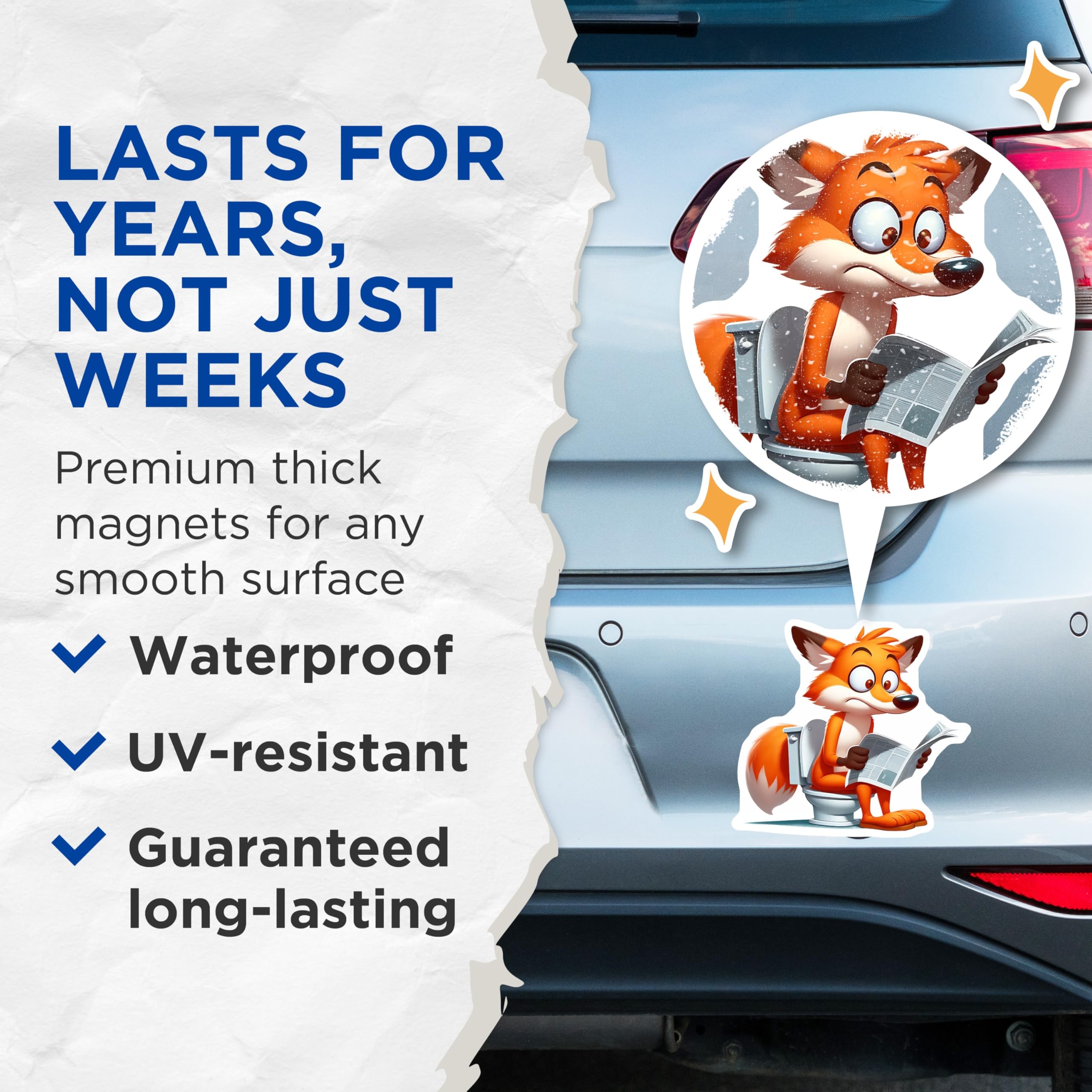 (2 Pack) Funny Fox Magnets - Cartoon Animal Fridge Magnets - Reading Newspaper Magnets - 5" On Longest Side - Premium Magnet - for Cars, Refrigerators, Toolboxes, Lockers - Made in USA - MAG14914