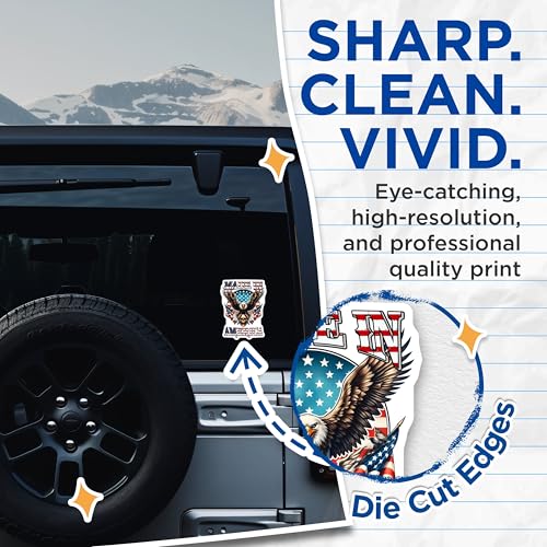 (2 Pack) Made in America Stickers - Patriotic Eagle Skull - USA Flag Decal for Laptop or Car - 5" On Longest Side - Sticks to Smooth Flat Surfaces - Made in USA - BMCS7395
