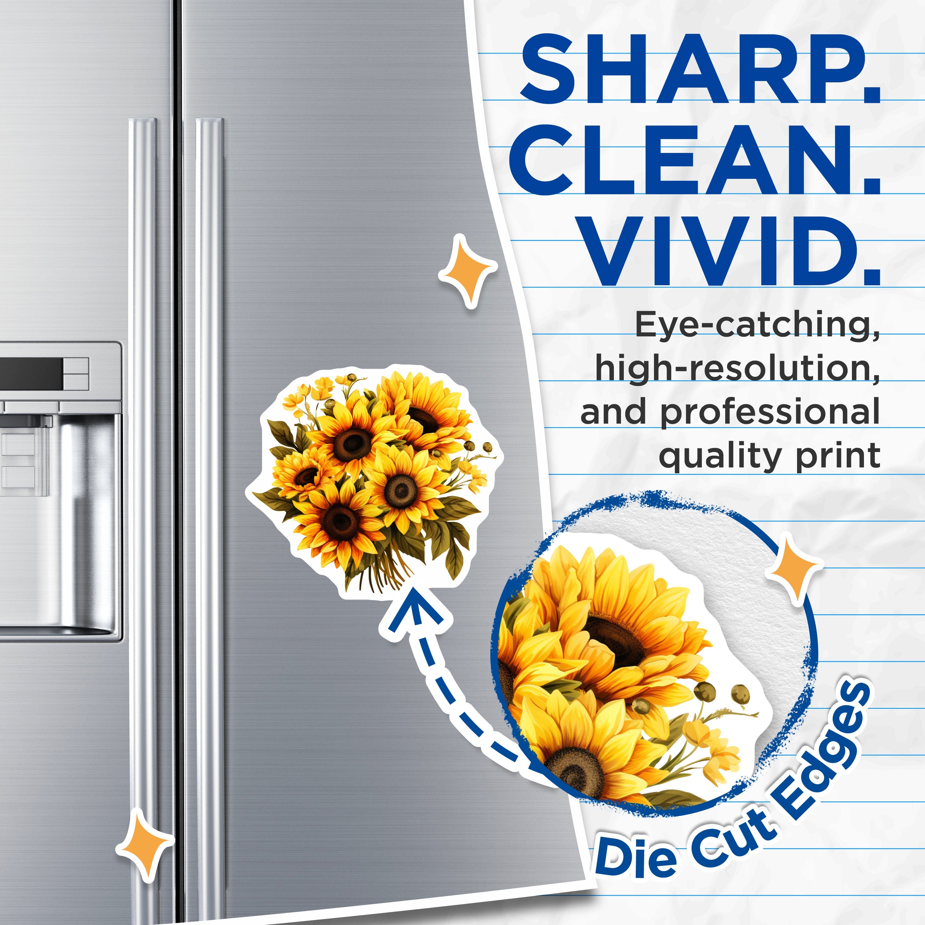 (2 Pack) Sunflower Magnets - Farmhouse Kitchen Decor - Vibrant Floral Home Accent - 5 Inches On Longest Side - Thick Durable Magnet - Made in USA - MAG36552