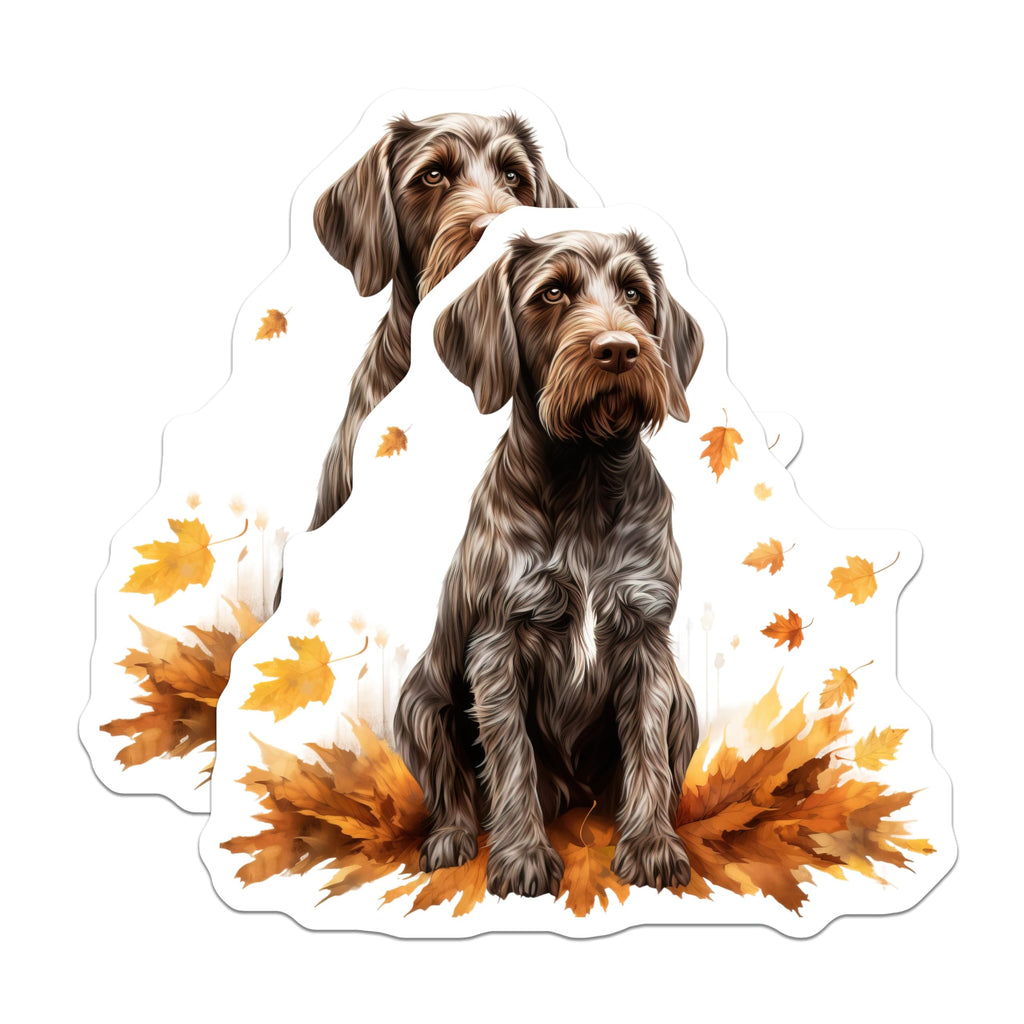 (2 Pack) Wirehaired Pointing Griffon Magnets - Autumn Dog Decor - Fall Leaves Pet Lover Accent - 5 Inches On Longest Side - Thick Durable Magnet - Made in USA - MAG25117