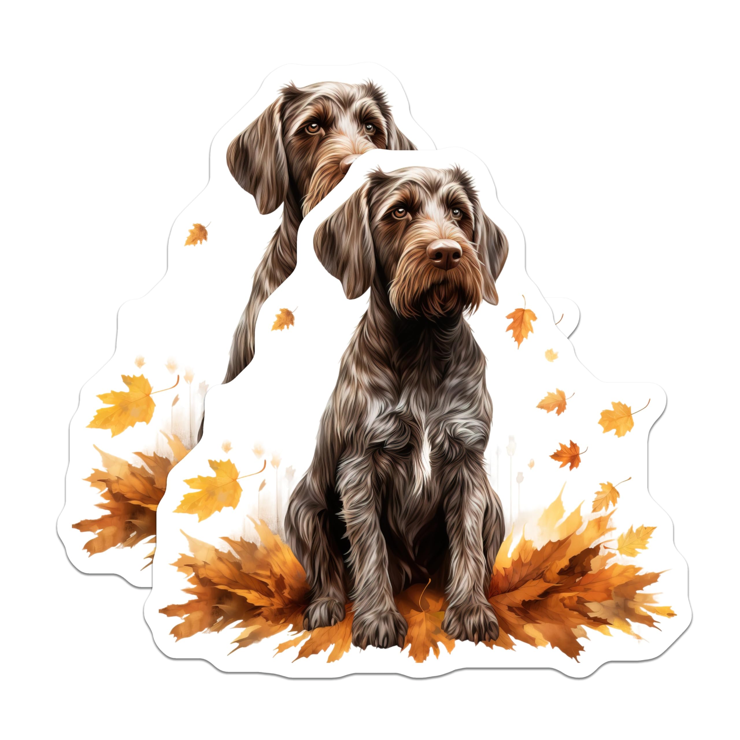 (2 Pack) Wirehaired Pointing Griffon Magnets - Autumn Dog Decor - Fall Leaves Pet Lover Accent - 5 Inches On Longest Side - Thick Durable Magnet - Made in USA - MAG25117