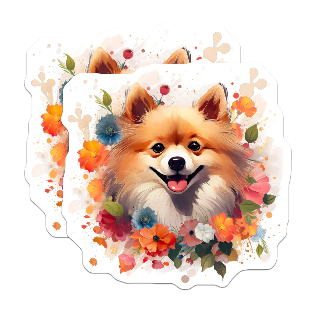 (2 Pack) Pomeranian Dog Magnets - Happy Pet Lover - Watercolor Floral Animal Art - 5 Inches On Longest Side - Thick Durable Magnet - Made in USA - MAG26346