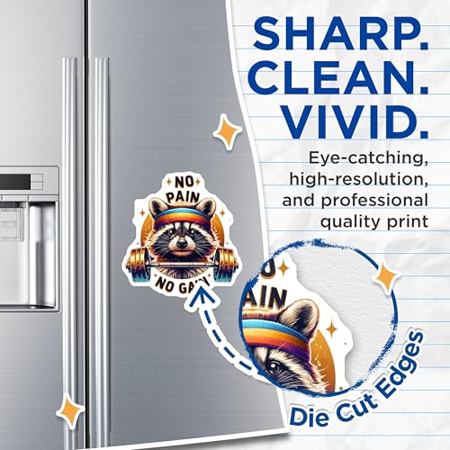 (2 Pack) Motivational Raccoon Magnets - Cute Animal Magnet - Fitness Enthusiast - 5" On Longest Side - for Cars, Fridges, Toolboxes - Made in USA - MAG4532