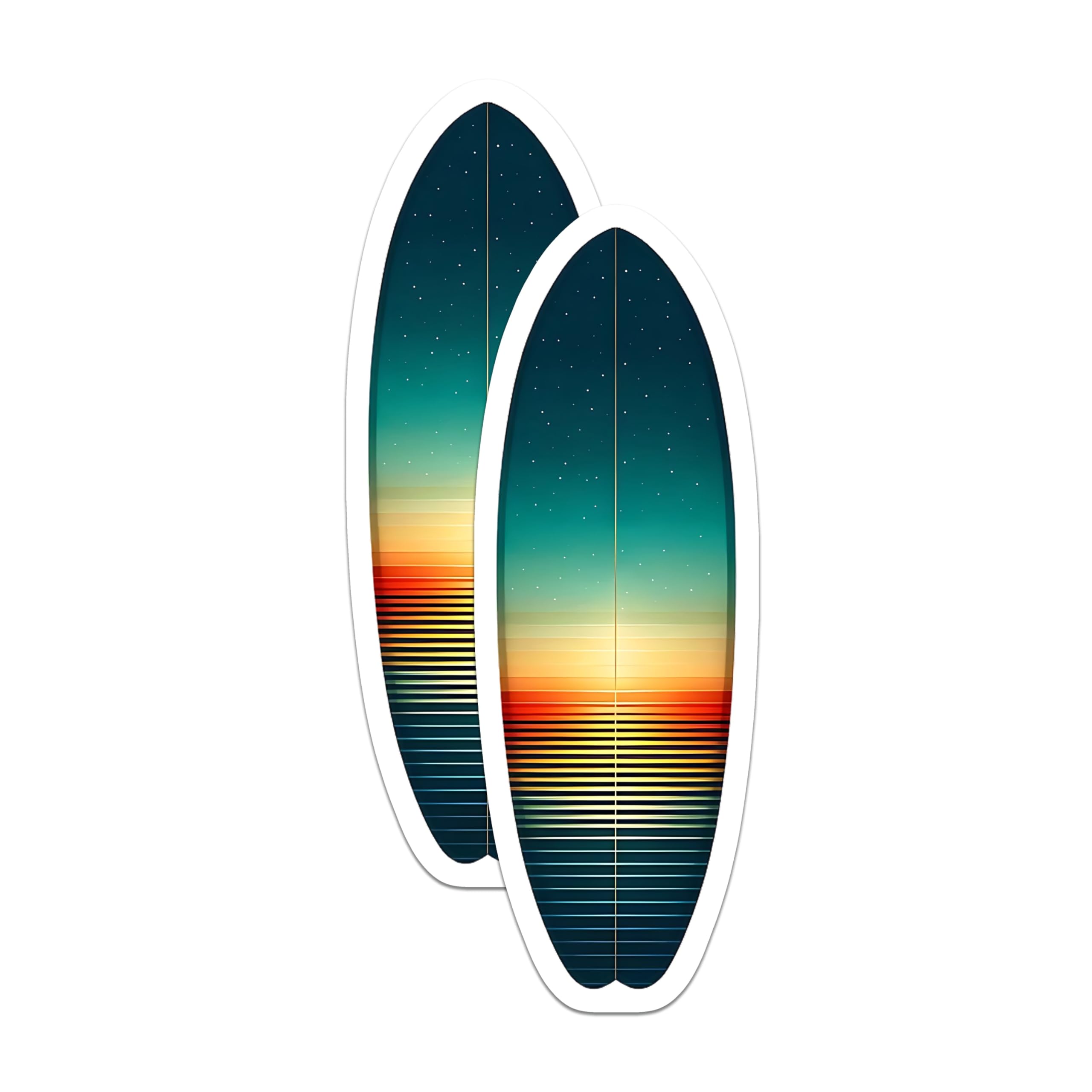 (2 Pack) Surfboard Art Magnets - Sunset Beach Scene - Coastal Home Decor - 5" On Longest Side - Premium Magnet - for Cars, Refrigerators, Toolboxes, Lockers - Made in USA - MAG14842