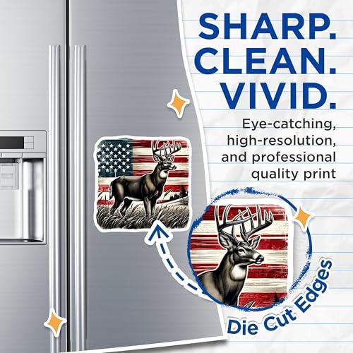 (2 Pack) American Flag Deer Magnets - USA Wildlife Decor - Patriotic Hunting Art - 5" On Longest Side - for Cars, Fridges, Toolboxes - Made in USA - MAG6955