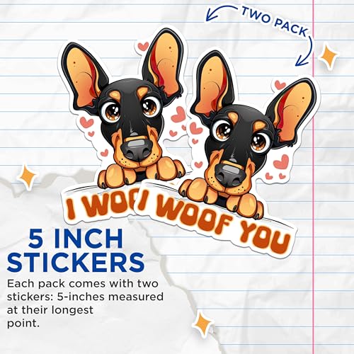 (2 Packs) I Woof You Miniature Pinscher Stickers - Miniature Pinscher Dog Breed Decals - 5 Inches On Longest Side - Premium Vinyl Decal - Sticks to Any Smooth Flat Surface - Made in USA - BMCS2530