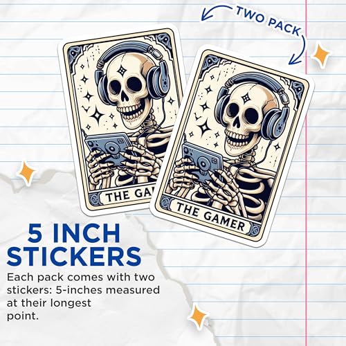 (2 Pack) Skeleton Gamer Stickers - Gaming Skeleton Decals - Funny Skeleton Stickers for Gamers - 5" On Longest Side - Sticks to Smooth Flat Surfaces - Made in USA - BMCS4642