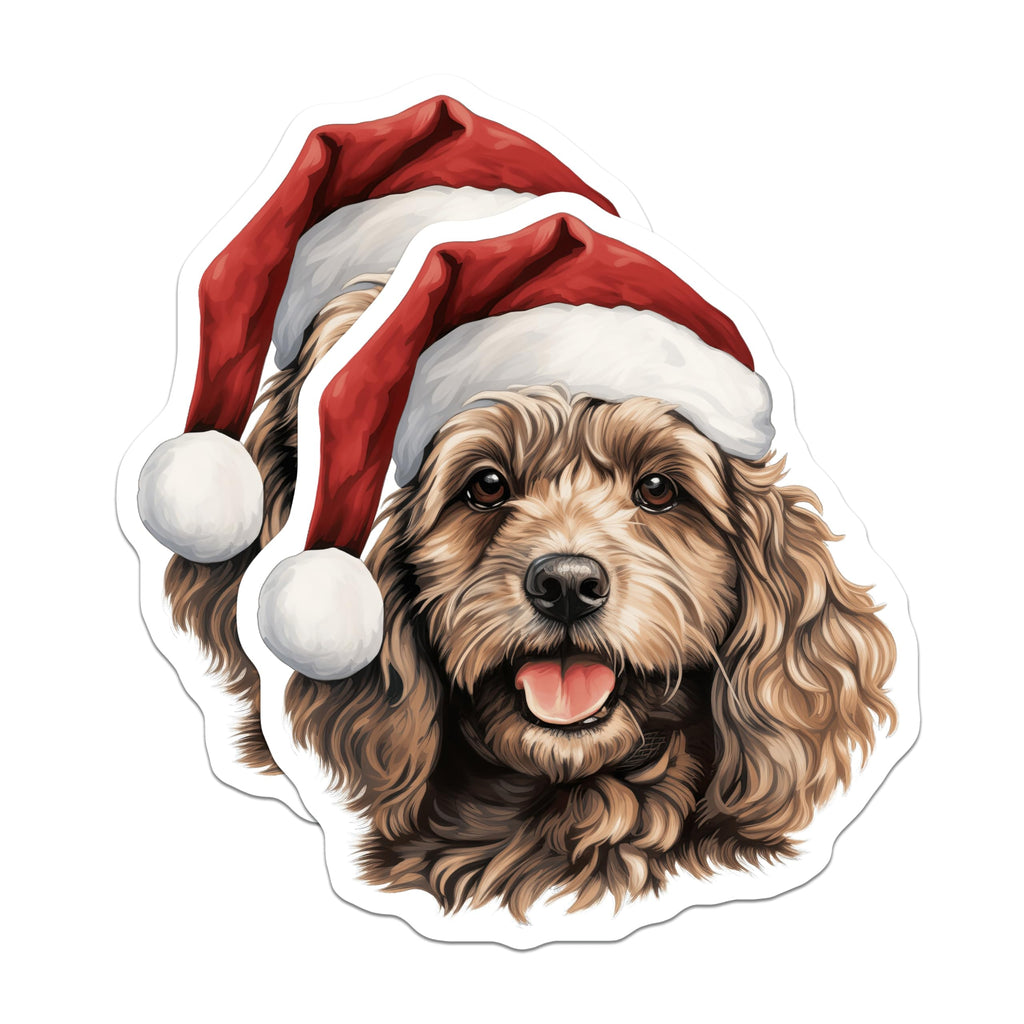 (2 Pack) Goldendoodle Magnets - Santa Dog Christmas Decor - Pet Owner Stocking Stuffer - Holiday Animal Art - 5 Inches On Longest Side - Thick Durable Magnet - Made in USA - MAG27444